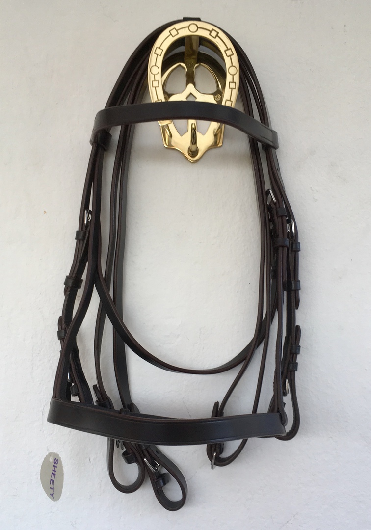 Black Leather Miniature Horse/Shetland Bridle With Brass Fittings and Flash